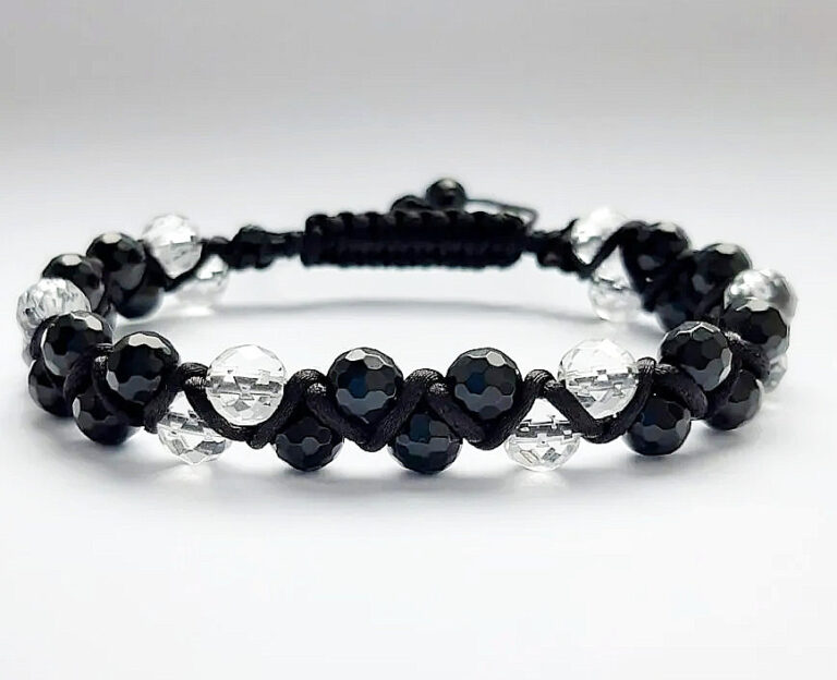 Bransoletka damska z Kryształem Górskim i Onyksem