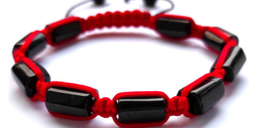 Czarny Turmalin bransoletka damska czerwony sznurek